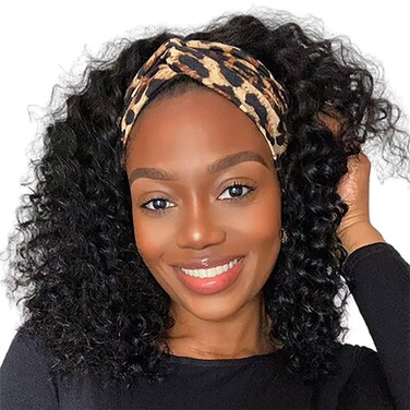 XSY Headband Wig Human Hair Deep Wave Headband Wigs for Black Women Brazilian Glueless None Lace Front Wigs 150% Density Natural Color 10 Inch