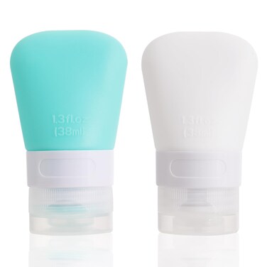2 Pack 1.3oz Leak Proof Refillable Squeeze Containers, Silicone Travel Bottles for Toiletries, Small Empty Travel Bottles, Portable Cosmetic Squeeze Bottles for Shampoo Conditioner Lotion(38ml)