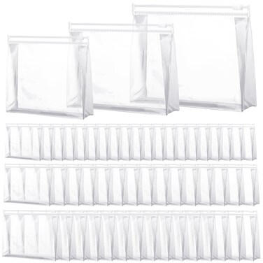 Xuniea 50 Pieces Mini Clear Makeup Bag Small Clear Zipper Pouch Travel Bag for Toiletries Plastic Cosmetic Organizer Waterproof for Women Men Vacation(9.8'',7.9'',5.9'',Transparent)