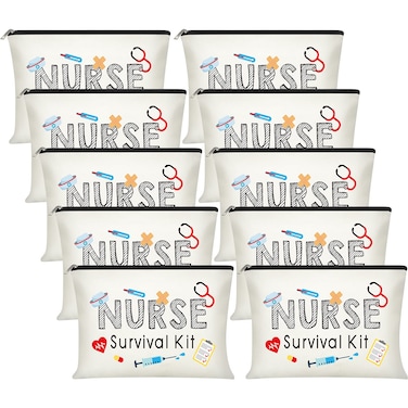 10 Pieces Nurse Survival Kit Makeup Bags, Best Nurse Ever Cosmetic Bag, Nurse Practitioner Gifts Toiletry Bag, Funny Travel Bag Nurses Party Supplies Gifts Nursing Gifts