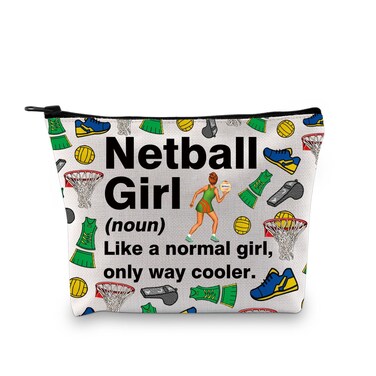 XYANFA Netball Girl Cosmetic Bag Netball Player Gift Netball Sports Gift Netball Survival kit Netball Lover Gift Zipper Pouch (Cotton, Netball Girl)