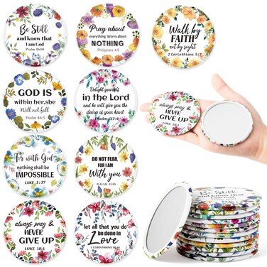 Y1tvei Bible Verse Compact Mirrors - 36Pcs Floral Bible Verse Mini Compact Mirrors Christian Gifts Bulk Inspirational Small Portable Round Pocket Makeup Mirror for Purse Church Party Favors for Women