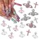 16PCS Planet Nail Charms 3D Silver Nail Charms Pink Chrome Cross Nail Rhinestones Nail Gems Jewels Crystal Diamond Alloy Nail Supplies for Nail Art and DIY Crafts Decoration