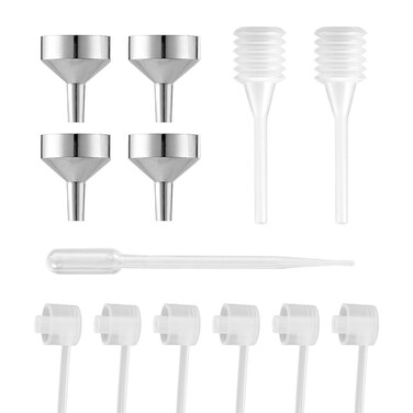 13Pcs Perfume Dispenser Transfer Replacement Tool include 6 Perfume Dispenser Pump 4 Mini Metal Funnel 1 Pipettes&amp;2 Mini dropper for Small Travel Refillable Perfume Atomizer Spray Bottle