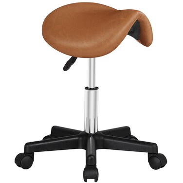 Yaheetech Saddle Stool Rolling Saddle Chair with Wheels Swivel Adjustable Stool for Hair Stylist/Lash Tech PU Leather Tattoo Massage Chair, Retro Brown