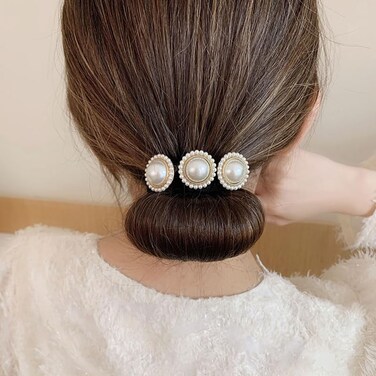 Pearl Updo Hair Accessories - Bun Maker for Long Hair, Hair Twist Bun Curler, Decorative Ponytail Bun Holder &amp; Roller, and Hairstyle Tools for Women and Girls