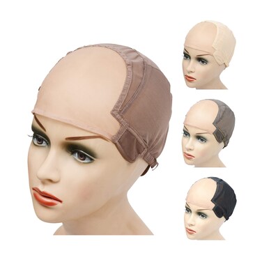 YANTAISIYU Wig Cap Stretch to Ear Wig Cap U Part Lace Wig Cap with Adjustable Straps for Women Wig Making (Brown M 22 Inch)