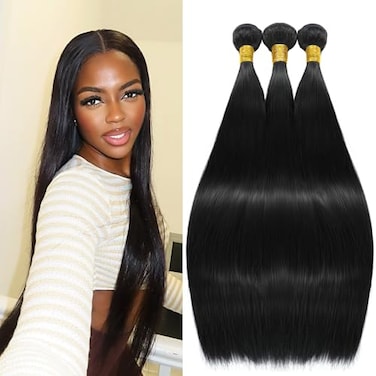 YAREESONG Straight Human Hair Bundles 12A Brazilian Human Hair 3 Bundles 100% Unprocessed Virgin Human Hair Weave Straight Bundles Human Hair Extensions Natural Black Color 22 24 26Inch