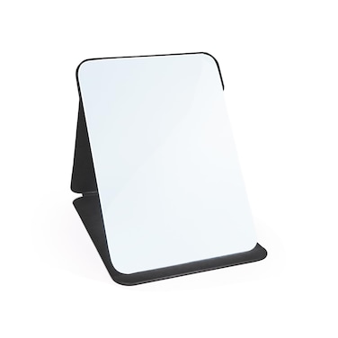 Makeup Mirror, 6x8 Inches Portable PU Leather Mirror, Folding Desktop Vanity Mirror with Adjustable Stand for Vanity Table, Office, Travel (M, Black)