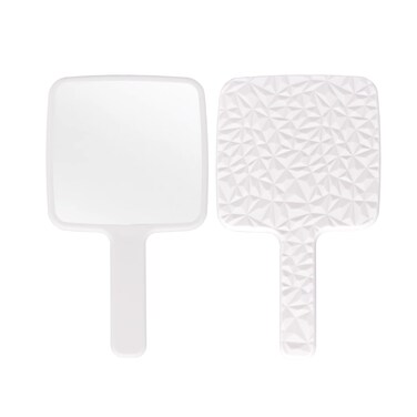 Square Hand Held Mirror Travel Mirror Diamond Pattern 9 x 5.1 inch White