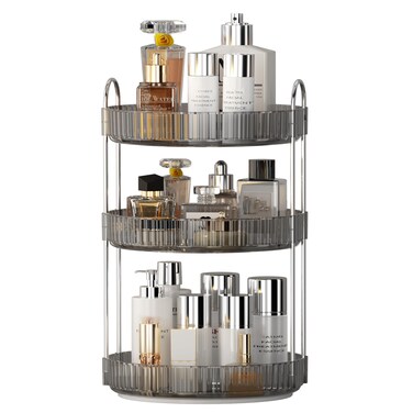 YCIA&amp;DONE 360 Rotating Makeup Organizer and Storage for Vanity Countertop 3 Tiers, High Capacity Cosmetic Skincare Perfume Organizers for Dresser Bathroom Lazy Susan (Smoky Gray)
