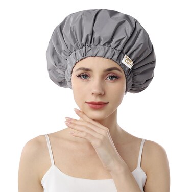 Years calm Reusable Waterproof Shower Caps for Women, Hair Caps for Showers, Double-Layer Elastic Design, for All Hairstyles, Travel-Friendly (grey)