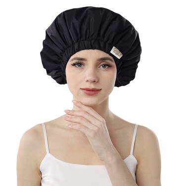 Years calm Reusable Waterproof Shower Caps for Women, Hair Caps for Showers, Double-Layer Elastic Design, for All Hairstyles, Travel-Friendly (black)