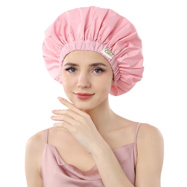 Years calm Reusable Waterproof Shower Caps for Women, Hair Caps for Showers, Double-Layer Elastic Design, for All Hairstyles, Travel-Friendly (pink)