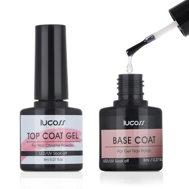 Base Coat &amp; Top Coat for Nail Chrome Powder, No Wipe Top Coat for Metallic Painting Gel, Long Lasting Top Coat Gel for Chrome Powder