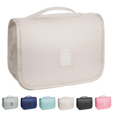 Toiletry Bag Travel Bag with Hanging Hook, Waterproof Capacity Hanging Multifunctional Makeup Bag for Toiletries, Portable Cosmetic Bag Travel Organizer for Women and Men(Beige)