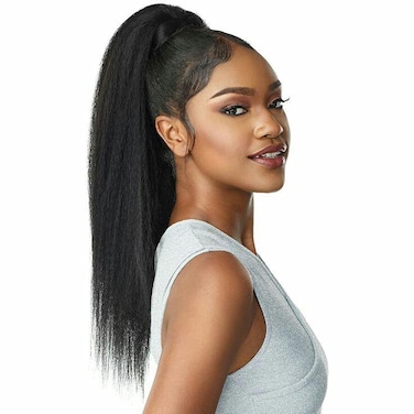 Natural Black Kinky Straight Real Human Hair Ponytail Extension Hair Piece for Black Women Afro Puff Clip in Drawstring Pony Tail Hair Extensions Pieces (20 inch 100g, kinky straight ponytail)