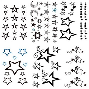 Yesallwas Cute Black Moon Sky Stars Temporary Tattoo for Women Body 6 sheet Art Fake Tattoo Stickers