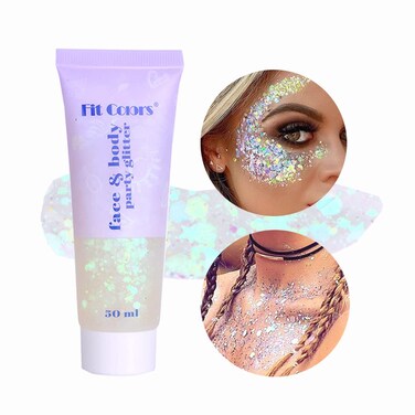 White Face Body Glitter, Singer Concerts Music Festival Rave Accessories, Mermaid Face Glitter Gel, Sparkling Holographic Chunky Glitter for Lip Eye Hair Body Glitter Makeup, 50ML(06 White)