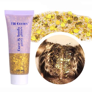 Gold Body Glitter, Mardi Gras Face Glitter Gel, Mermaid Sequins Lip Eye Nails Hair Body Glitter Makeup, Liquid Holographic Chunky Glitter Singer Concerts Music Festival Rave Accessories,50g