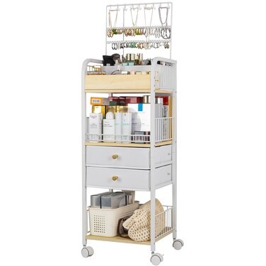 YGJT Makeup Organizer, Floor Skincare Cosmetics Organizer with Drawers, Jewelry Organizers and Storage for Earring Necklace, Vanity Organizer for Skin Care Perfume Makeup Brush Nail Polish Hair Tool