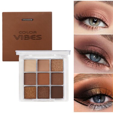 9-Shade Neutral Eyeshadow Palette - Rich Pigmented Matte &amp; Metallic Tones for Everyday Natural Looks, Blendable Longwear Formula (Warm Caramel &amp; Copper Shimmer)