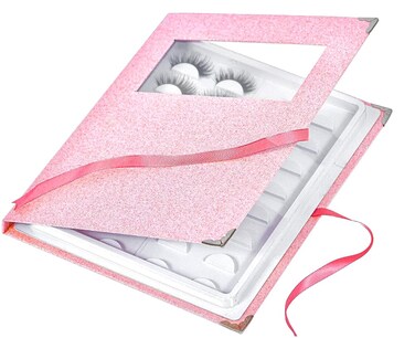 False Eyelash Storage Book Protable 16 Pari Eyelashes Organizer Holder Case Lash Contanier Box Glitter Cover Lash Container Empty Case with Eyelash Tweezer Pink