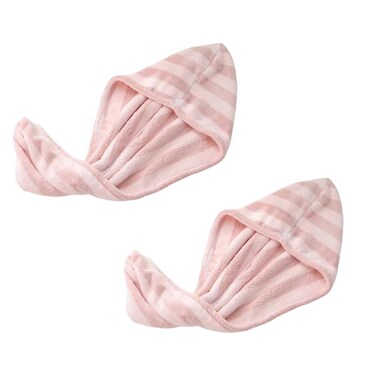 Microfiber Hair Towel Wrap, Quick Dry Hair Turbans with Button, Ultra Soft Thickening Coral Fleece Dry Hair Cap, Anti Frizz Hair Turban Towel for Curly Long Thick Hair (2pcs(Peach Pollen))