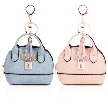 2 PCS Cute Mini Tote Bag Keychain for Women PU Leather Mini Backpack Purse Keychain Little Cosmetic Bag Key Lipstick Card Data Cable Organizer