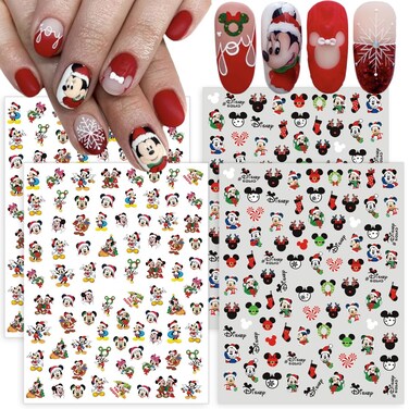 4 Sheets Christmas Nail Art Stickers Cute Cartoon Nail Decals Self Adhesive 3D Nail Art Charms Supplies Xmas Nail Art Design Kawaii Nail Stickers for Women Girls DIY Nail Decorations