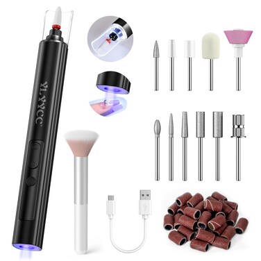 Cordless Nail Drill Electric File with UV Nail Lamp:Professional for Acrylic Gel Dip Powder Nails Portable Nail Drill Machine Kit for Manicure Pedicure Nail Set Rechargeable Lightweight