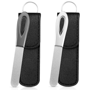 Metal Nail File with Case, Ymapinc 2 Pack Stainless Steel Nail Files 3.5IN Double Sided Grit Nail Toenail Filer with Leather Cases and Non Slip Handle with Pointed Tip
