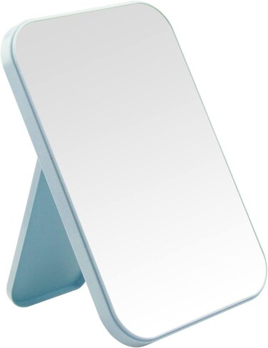Desktop Makeup Mirror, 8 Inch Portable Mirror, Simple Folding Makeup Mmirror with Stand, Standing Wall Hanging Double-Duty Blue