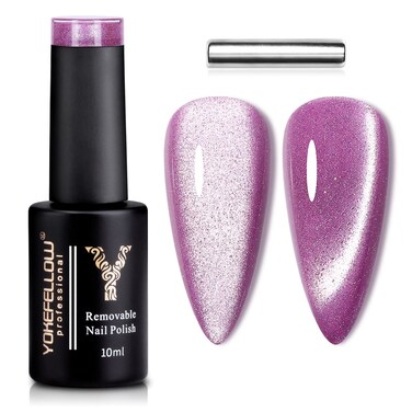 YOKE FELLOW Cat Eye Gel Nail Polish, Purple 10Ml Magnetic Nail Polish Gel with Cateye Magnet 9D Wide Cat Eyes Magnetic Gel Polish for Nail Salon or DIY at Home 0.33FL OZ