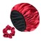 Three-Layer Terry Cloth Lined Satin Shower Cap, with Silk Hair Ties, Microfiber Waterproof Reusable Large Size Shower Cap for Women Long Thick Hair (Claret)