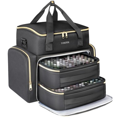 YOREPEK Extra Large Nail Polish Organizer Case Holds 96 to 100+ Bottles (15ml/0.5 fl.oz) UV lamp, Gel Polish Travel Case Bag with 2 Removable Pouches Fits Nail Suppiles, Gift for Manicurist, Grils