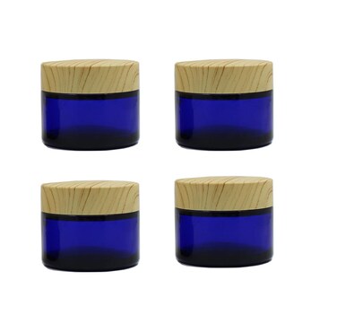 4Pack 50g Blue Glass Jars with Lids,Refillable Cream Jar Cosmetic Cream Jars,Empty Round Cosmetic Containers for Sample,Powder,Cream, Lotion,Spice,Crubs Creams,Oils Salves,Ointments(Blue)