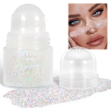 Yosca Body Glitter Gel, Iridescent Roll-on Face Glitter for Body Face Hair Makeup, Hair Glitter Sequins for Christmas Halloween Concert Mermaid Party Theme Makeup Rave Accessories - Iridescent Bubble