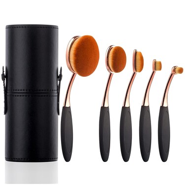 Yoseng Oval Foundation Brush 5 Pcs Toothbrush Makeup brushes Fast Flawless Application Liquid Cream Powder Foundation With Makeup Brush Case