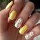 Short Square False Nails Daisy Tips Nails Yellow Cute Press on Nails Acrylic Full Cover Fake Nails for Women and Girls 24PCS
