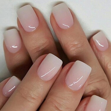 Short Press on Nails Square False Nails Cute Pink Gradiet Fake Nails Acrylics Full Cover Nails Tips for Women and Girls 24PCS