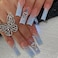 Diamond Inlaid Manicure French Press on Nails Gradient Fake Nails Long Coffin False Nails Acrylics Full Cover Tips for Women and Girls 24PCS