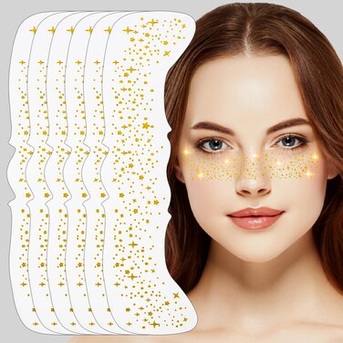 Glitter Freckle Face Tattoos - 6 PCS Gold Temporary Face Freckle Patch   Waterproof &amp; Sweatproof Adhesive Glitter Patches for Festival, Party, Halloween Makeup (Gold Glitter Freckles-A)