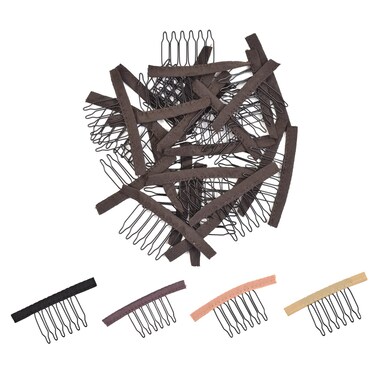 24 Pcs Wig Combs to Secure Wig 6-Teeth Wig Clips with Cloth for Making Wig Caps (Dark Brown)