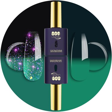 YTD Likomey Brocade Glitter Color Changing Gel Nail Polish,15ml Grayish Purple To Black Shimmer Mood Temperature Change Colors Iridescent Flakes,Spring Summer Ombre Thermal UV Gel,WB348