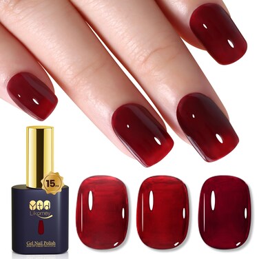 YTD Likomey Nude Gel Nail Polish,15ml Berry Red Translucent Neutral Jelly Sheer Blood Red Glass Salon Home DIY Nails Art Manicure UV Nail Gel Varnish Dark Cherry Red,LS301