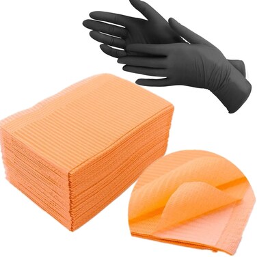 Yuelong Dental Bibs with Glove Kit 125pcs Tattoo Bibs and 40pcs Disposable Gloves Kit