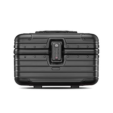 YUEMAI Hard Shell Cosmetic Case, Mini Aluminium Alloy Carrying Makeup Case Suitcase, Small Travel Hand Luggage With Elastic Band, For Make-Up Artist(Black)
