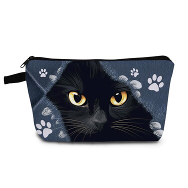 Black Cat Gifts Black Kitten Makeup Bag Cute Small Organizer Bag with Zipper Kitten Kitty Painting Print Cosmetic Bag Birthday Gifts for Cat Lovers Women Friends