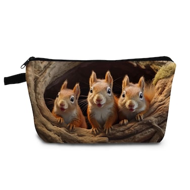 Squirrel Present Squirrels Makeup Bag Cute Small Organizer Bag with Zipper Adorable Squirrel Print Cosmetic Bag Birthday Presents for Squirrel Lovers Women Sisters Friends